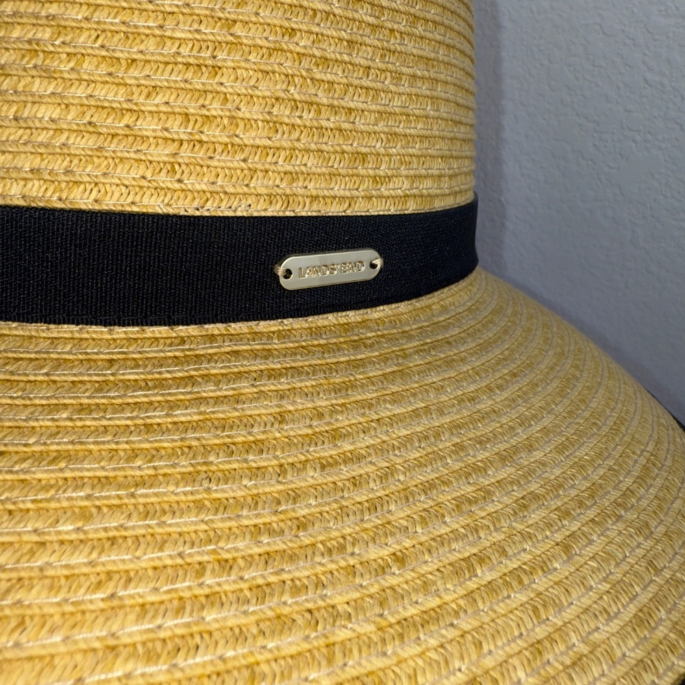 Lands' End Face Saver Lay-Back Straw Hat Natural with Black Trim Size L/XL - Picture 5 of 11